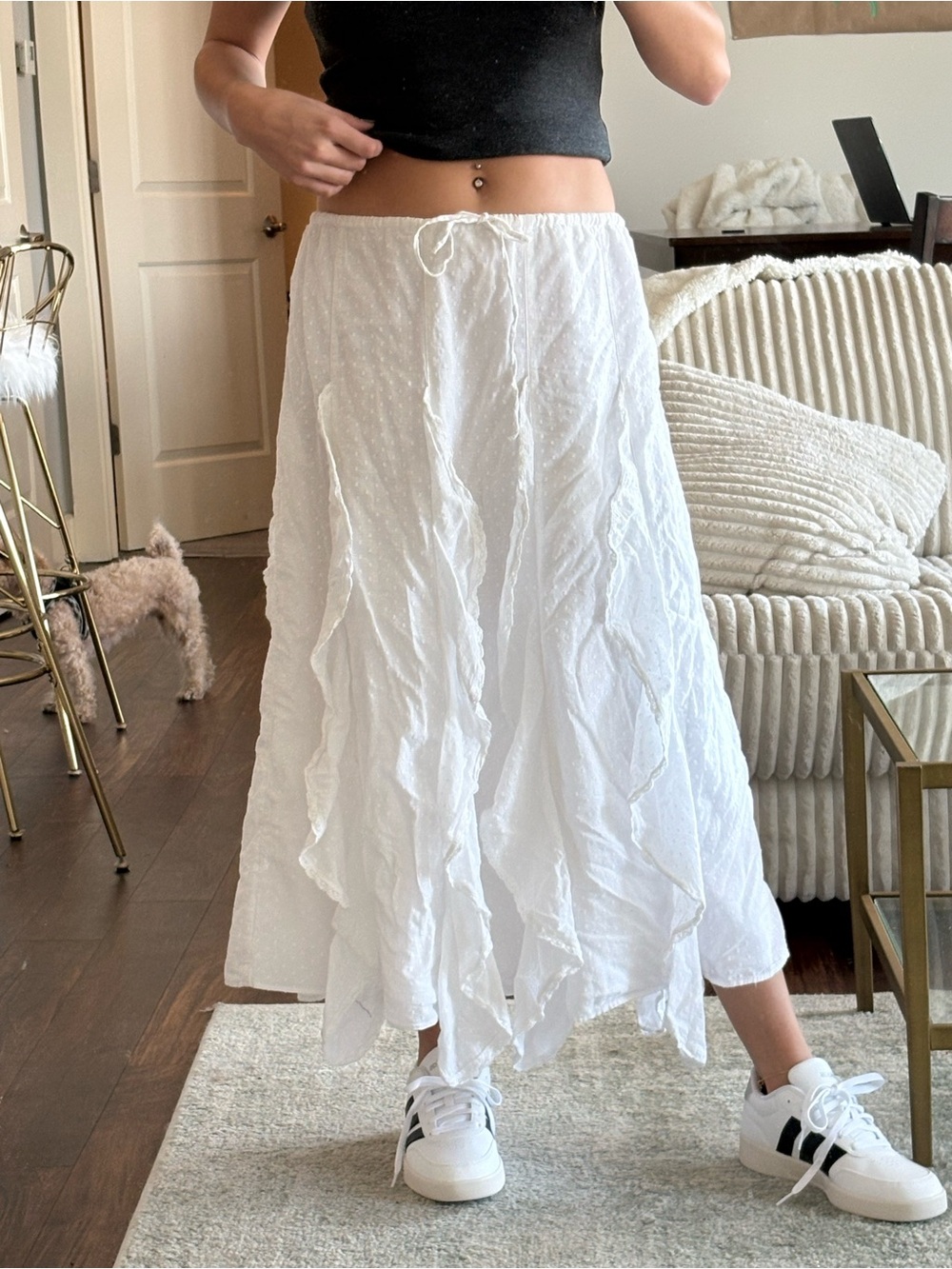American Eagle Outfitters White High Waisted Cascade Ruffle Maxi Skirt - Picture 2 of 2